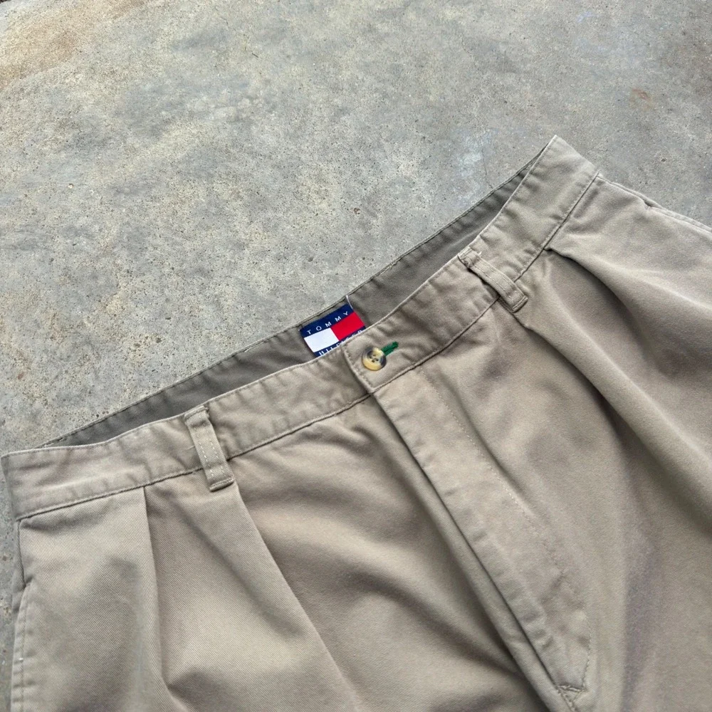 Vintage 90s Tommy Hilfiger Pleated Chino Pants Workwear Khaki 34x30 (d8)